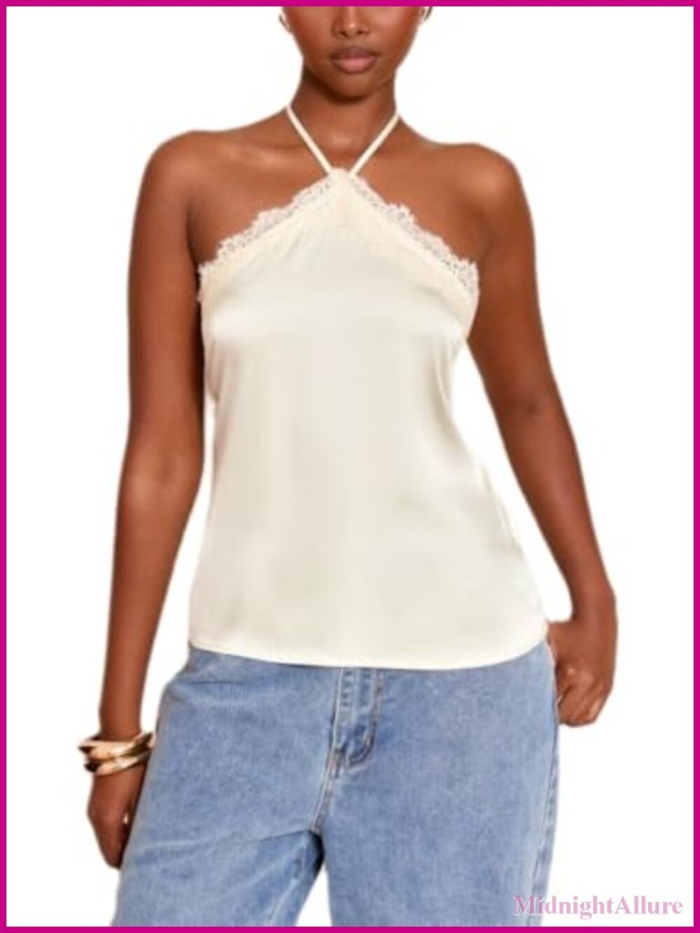 Satin Lace Cami Sleeveless Halter Top Going Out Silk